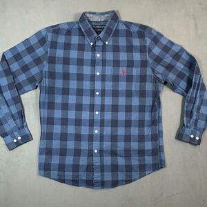 US Polo Assn. Shirt Mens Large Blue Plaid Long‎ Sleeve Embroidered Cotton Blend